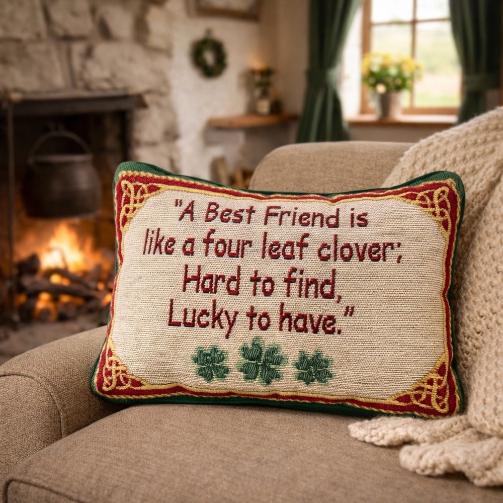 Irish Shamrock Quote Friend Throw‎ Pillow Red Green Vintage Lucky to Have USA S